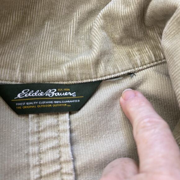 Eddie Bauer Jacket Womens XL Tan Beige Stretch Corduroy Boho Cargo Pocket Chore - Picture 16 of 16